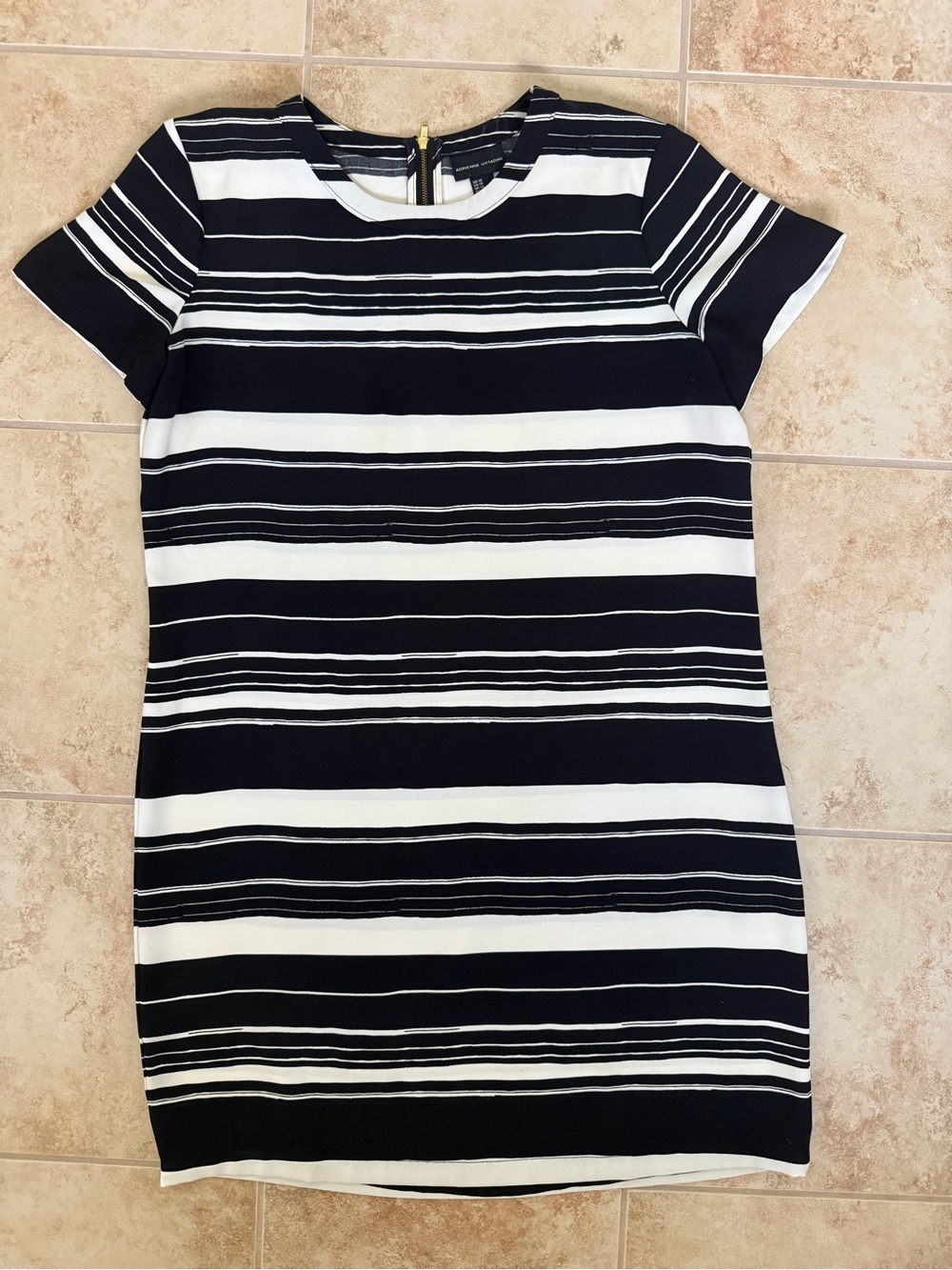 Adrienne Vittadini Black White Striped Shift Dress Size 10